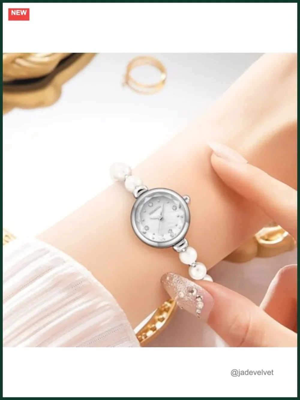 Pearl Bracelet Watch Petite 22mm Dial Adjustable Slider Clasp